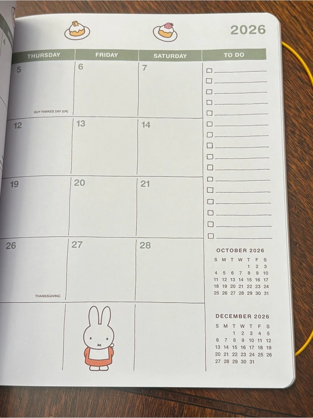 miffy 17 Month Planner — Green, Orange & Yellow Accents: Aug 2026 - Dec 2027